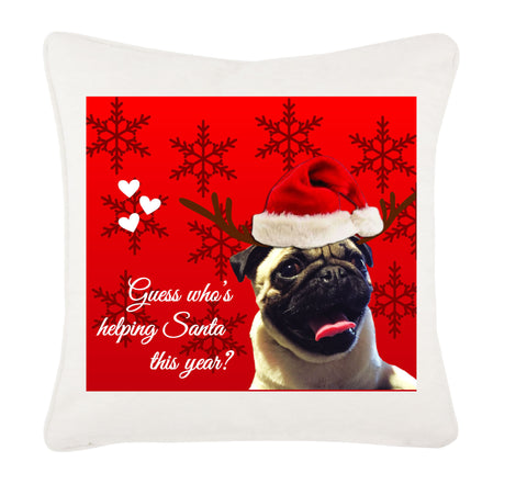 Personalised Guess Who's Helping Santa Canvas Christmas Cushion Cover