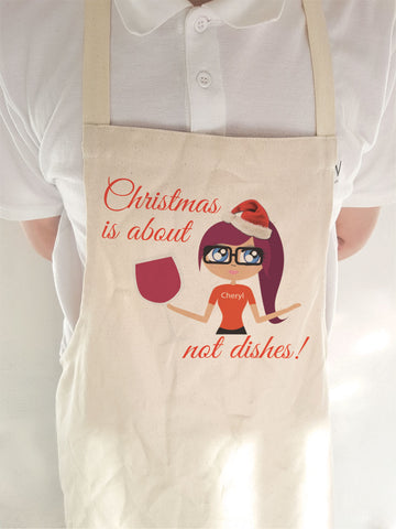 CT09- Christmas is about (name) not Dishes Bella Personalised Cooking Apron