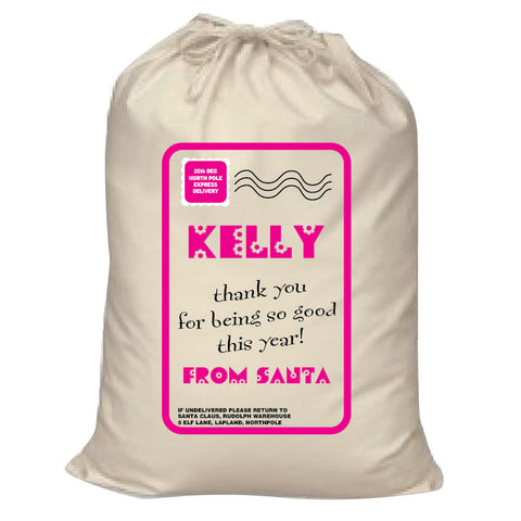 SS13 - Name Thank You for Being Good Personalised Christmas Girls Santa Sack