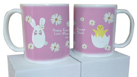 EA08 - Personalised Happy Easter (Name) Bunny and Chick Mug & White Box