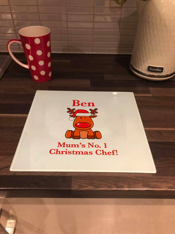 Personalised Christmas Glass Placemat or Chopping Board