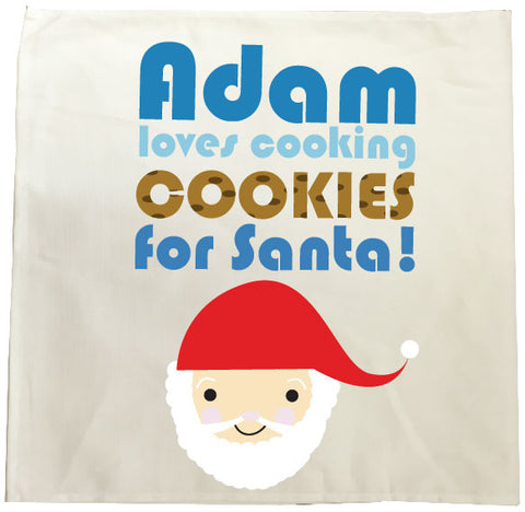 CA07 - Personalised Christmas (Name) Loves Cooking/Leaving Cookies For Santa Cooking Tea Towel
