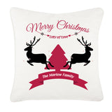 Personalised Christmas Reindeers & Tree With Your Family Name Inserted In Ribbon Cushion