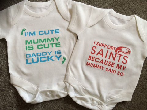 WWS06 - I Support Saints 'Cause Mummy Said So Baby Bib, example for St Helens RLFC - COYS