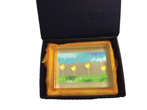 EA10 - Personalised Aztec Easter Daffodil Crystal Block with Presentation Gift Box