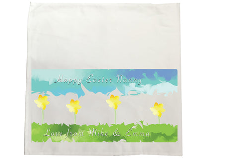 EA10 - Personalised Aztec Easter Daffodil Canvas Tea Towel
