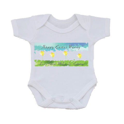 EA10 - Personalised Aztec Easter Daffodil Baby Vest