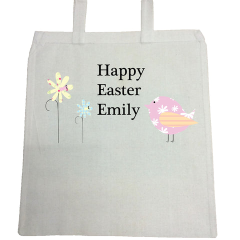 EA11 - Personalised Easter Flower & Chick Canvas Bag