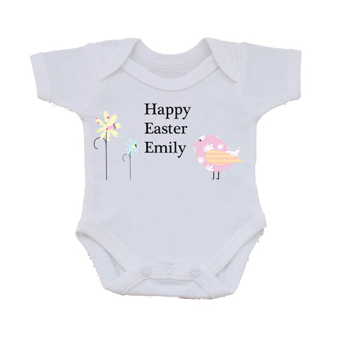 EA11 - Personalised Flowers & Chick Easter Baby Vest