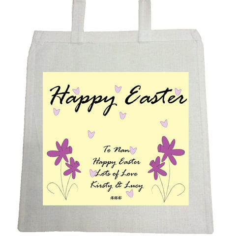 EA12 - Personalised Purple Flowers Easter Canvas Bag