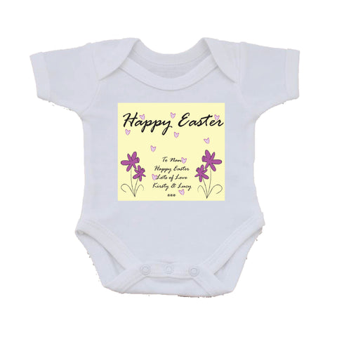 EA12 - Personalised Easter Purple Flowers Baby Vest