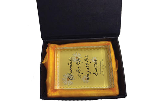 EA14 - Personalised Chocolate is for Life not just for Easter Crystal Block with Presentation Gift Box