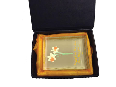 EA16 - Personalised Easter Daffodil Crystal Block with Presentation Gift Box