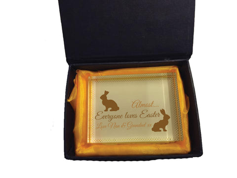 EA01 - Almost Everyone Loves Easter Bunny Personalised Crystal Block with Presentation Gift Box