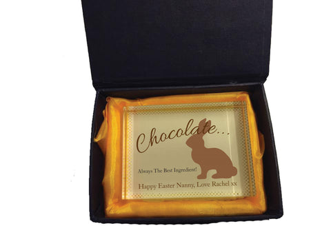 EA02 - Personalised Chocolate Easter Bunny Crystal Block with Presentation Gift Box