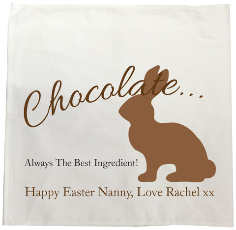 EA02 - Personalised Chocolate Easter Bunny Canvas Tea Towel