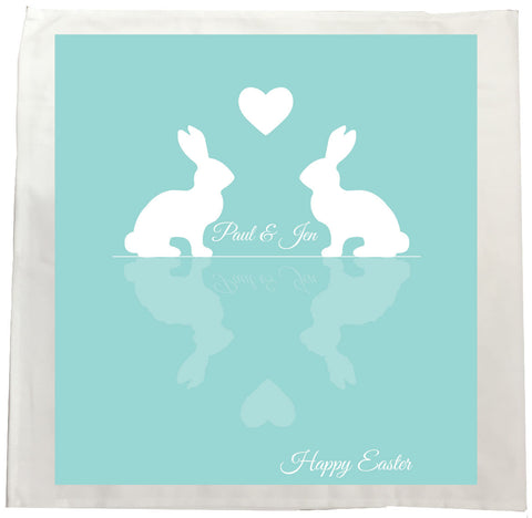 EA15 - Personalised Easter Reflecting Bunnies Canvas Tea Towel