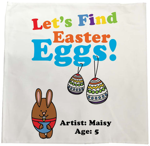 EA03 - Personalised Colouring Easter Eggs Canvas Tea Towel