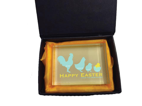 EA04 - Personalised Chicken Family Easter Crystal Block with Presentation Gift Box
