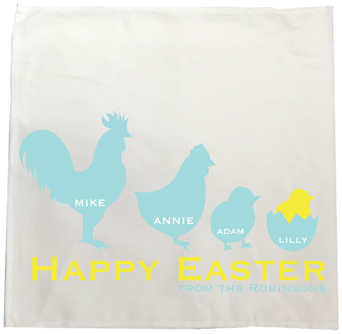 EA04 - Personalised Chicken Family Easter Canvas Tea Towel