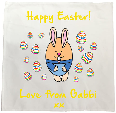 EA07 - Personalised Easter Eggs and Bunny Canvas Tea Towel