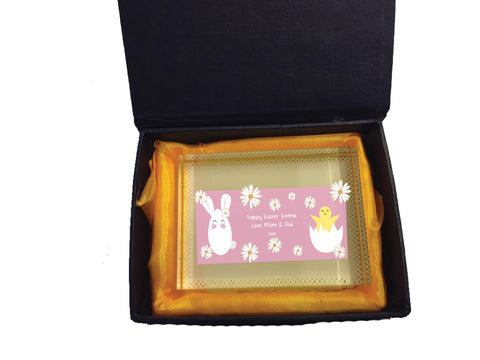 EA08 - Personalised Easter Bunny & Chick Crystal Block with Presentation Gift Box