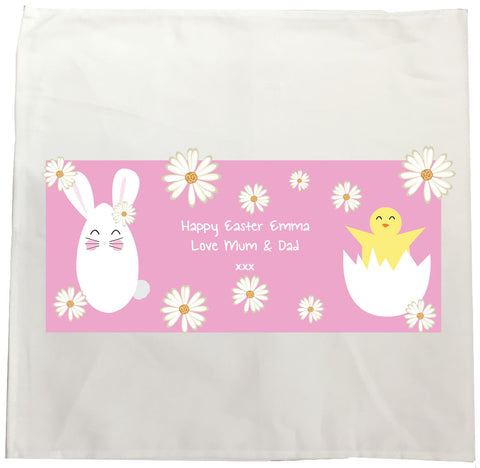 EA08 - Personalised Easter Bunny & Chick Canvas Tea Towel