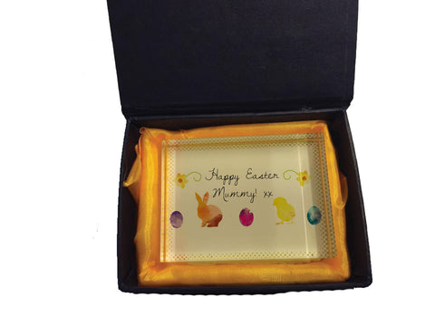 EA09 - Personalised Aztec Easter Bunny Crystal Block with Presentation Gift Box