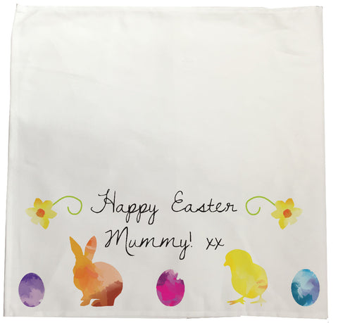 EA09 - Personalised Aztec Easter Bunny Canvas Tea Towel