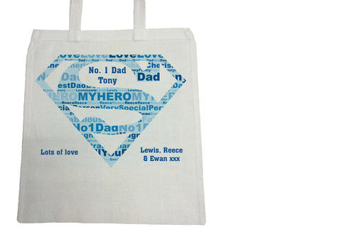 FD09 - Superman Super Dad Word Art Personalsied Canvas Bag for Life