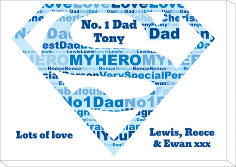 FD09 - Superman Super  Dad Word Art Personalised Canvas