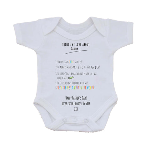 FD11 - Things we Love about Dad Personalised Father's Day Baby Vest