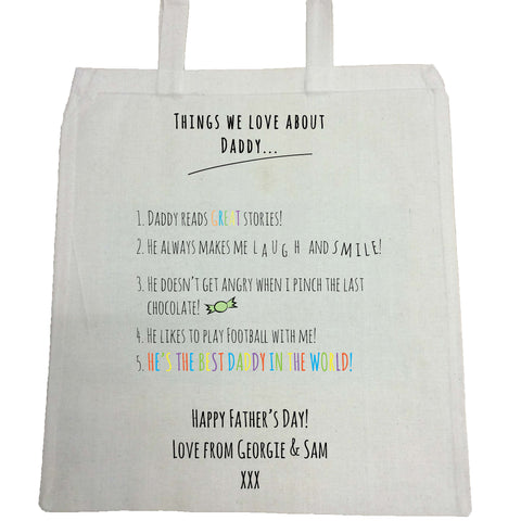 FD11 - Things we Love about Dad Personalised Father's Day Canvas Bag for Life