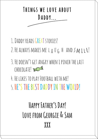 FD11 - Things we love about Dad Personalised Father's Day Canvas
