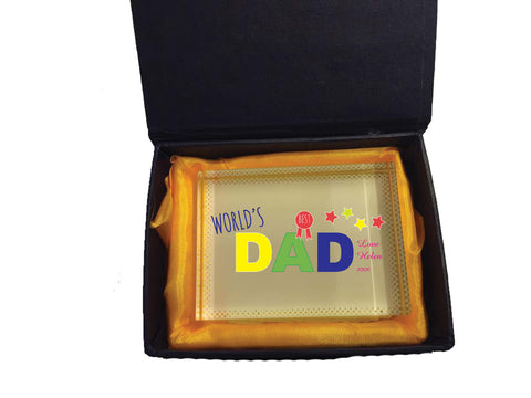 FD12 - World's Best Dad Personalised Crystal Block with Presentation Gift Box