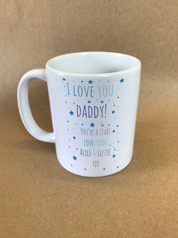 FD03 -  Personalised I Love You Daddy (Stars), Father's Day Mug & White Gift Box