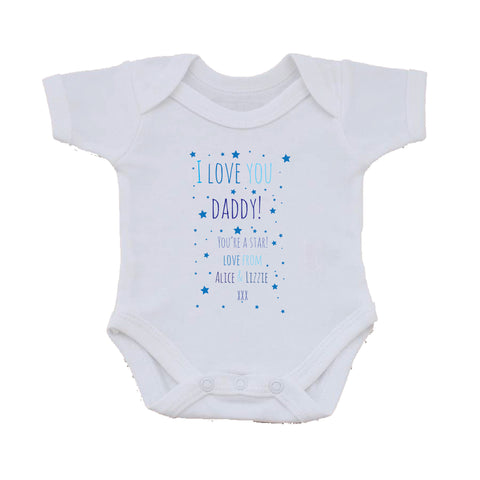 FD03 - Personalised I Love You Daddy (Stars), Father's Day. Personalised Baby Vest