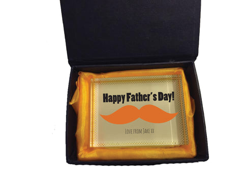 FD06 - Large Moustache Personalised Father's Day Glass Crystal Block