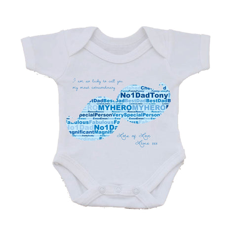 FD07 - Dad, Father, Grandad Moustache Shaped Word Art Personalised Baby Vest
