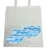 FD07 - Dad, Father, Grandad Moustache Shaped Word Art Personalised Canvas Bag for Life