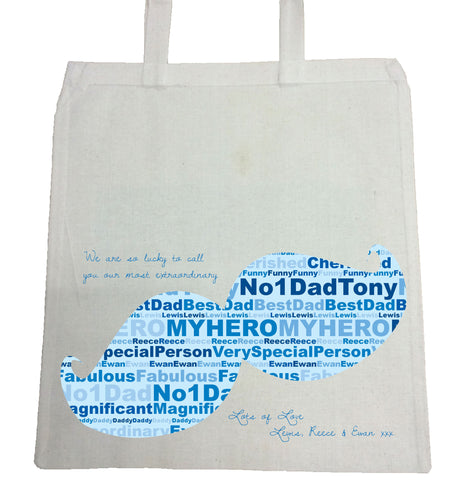FD07 - Dad, Father, Grandad Moustache Shaped Word Art Personalised Canvas Bag for Life