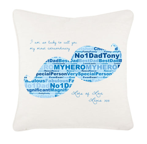 Dad, Father, Grandad Moustache Shaped Word Art Personalised Cushion