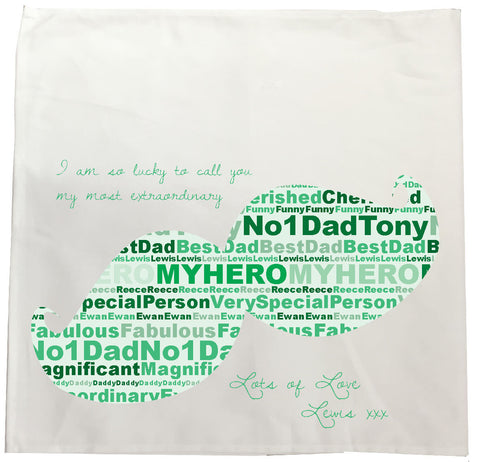 FD07 - Dad, Father, Grandad Moustache Shaped Word Art Personalised Tea Towel