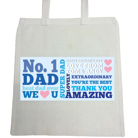 FD08 - No.1 Dad Personalised Canvas Bag for Life for amazing dads, stepdads and grandads