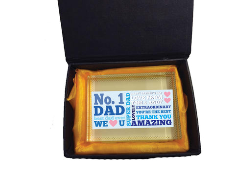 FD08 - No.1 Dad Personalised Glass Crystal Block for amazing dads, stepdads and grandads