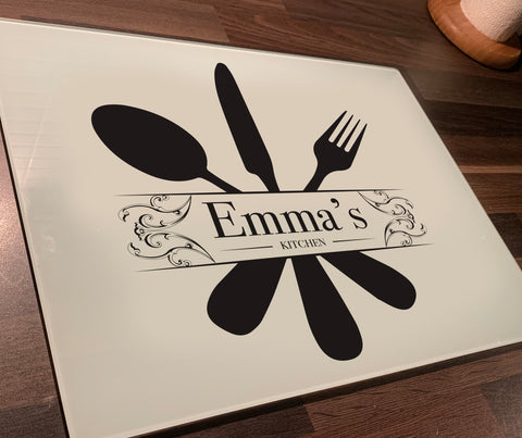 Personalised "Kitchen" Glass Chopping Board, Placemats and Coasters for Family & Friends