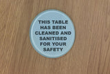 Branded Safety Glass Coasters for Restaurants & Bars 'Table has been cleaned & sanitised for safety'