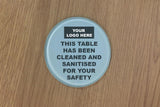 Branded Safety Glass Coasters for Restaurants & Bars 'Table has been cleaned & sanitised for safety'