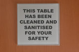 Branded Safety Glass Coasters for Restaurants & Bars 'Table has been cleaned & sanitised for safety'