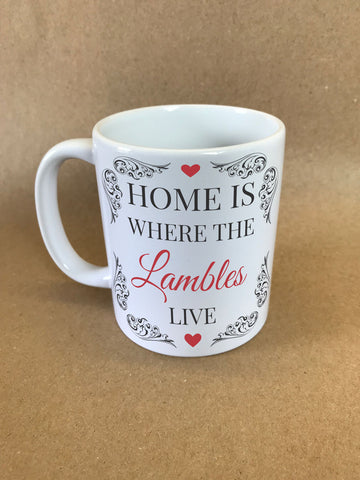 HF01 - Home is Where (Family Name) Live Personalised Mug & White Box